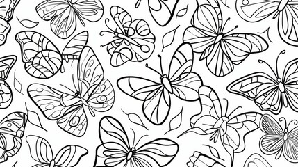 Coloring page of cartoon butterflies. Pattern in black and white colors. cartoons. Illustrations