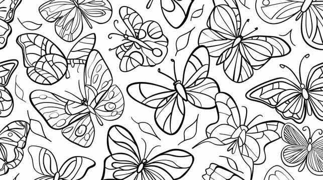 Coloring page of cartoon butterflies. Pattern in black and white colors. cartoons. Illustrations