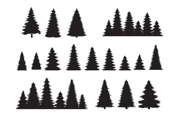 Obraz premium Vintage trees, forest silhouettes set. outline of a coniferous forest. Isolated. 