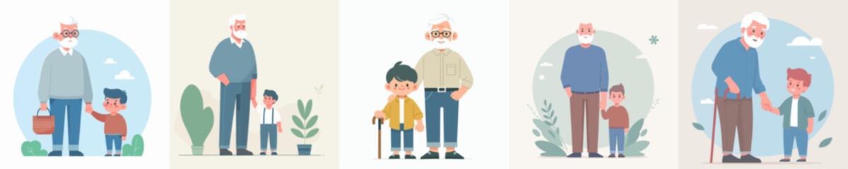 vector collection of grandparents with their grandchildren