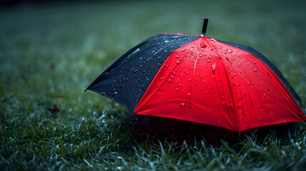 tent in the forest,
Red and Black Umbrella on Green Grass 