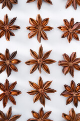 Star anise spice creative atmosphere on white background