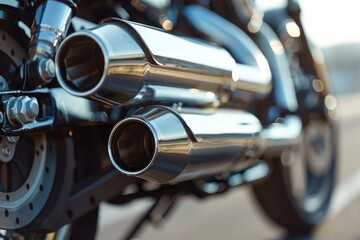 Obraz premium shot of a superbike's gleaming chrome exhaust pipes.