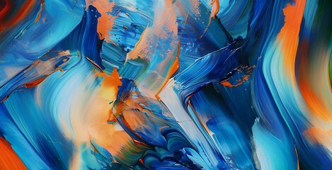 Abstract Oil Painting with Vibrant Blue and Orange Hues