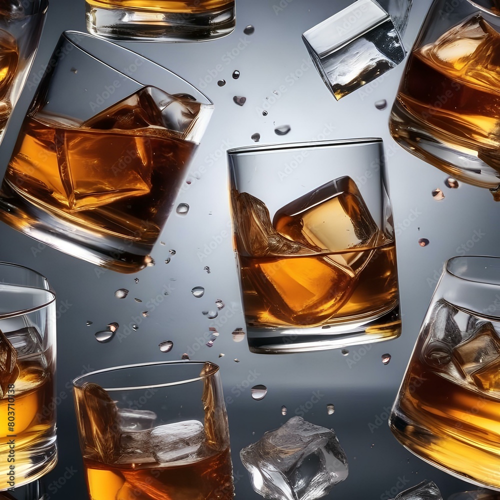 Canvas Prints Group of whiskey glass splashes with ice cubes4