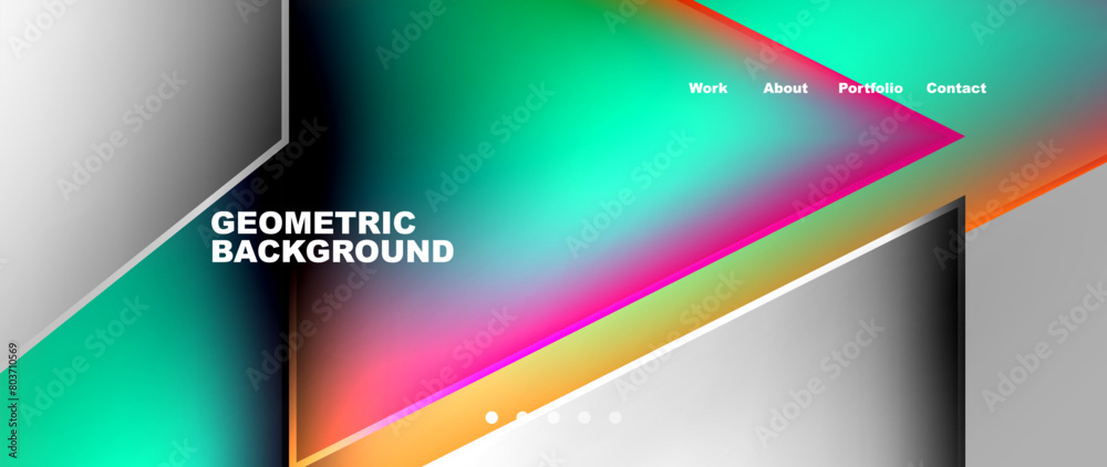 Aufkleber A rectangular geometric background featuring colorful triangles in magenta and electric blue on a white background. An electronic display device like a computer monitor with advanced technology