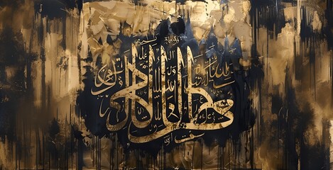 Elegant Arabic Calligraphy of Surah AlFatiha in Gold, with a Dark Textured Background