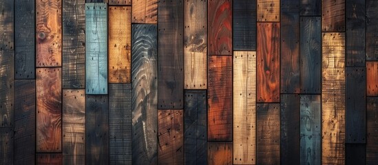 Close up view of a wooden wall showing a variety of different colors and textures, creating a vibrant and unique background