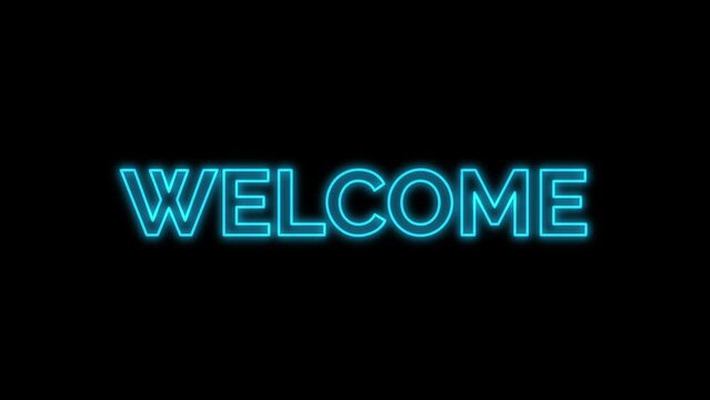text animation welcome with blue black background glow style for opening.