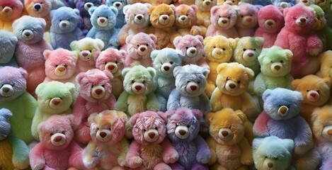Fototapeta premium A Plethra of Plush Vivid TieDye Teddy Bears in a Multicolored Array