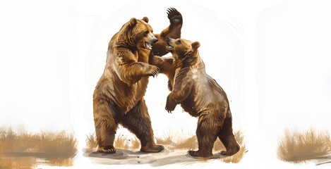 Epic Battle of Strength and Ferocity Two Mighty Grizzly Bears Engage in an Intense Fight in the Wild