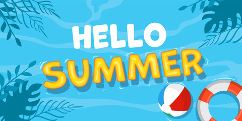 flat design hello summer horizontal banner illustration