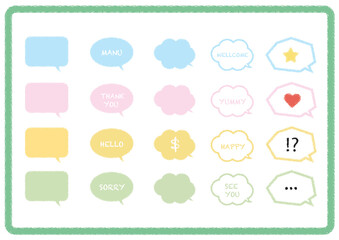 吹き出しセット　カラフル　柔らか　クレヨン　チョーク　手描き　speech bubble crayon chalk symbol 　パステル 