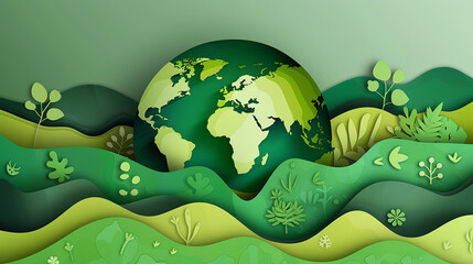save earth concept paper cut style