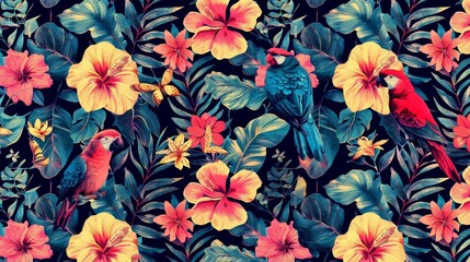 Seamless pattern influenced by vibrant colors of tropical rainforests