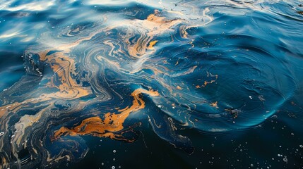 Oil spill contaminating the ocean, visual plea for eco-friendly intervention, stark reality