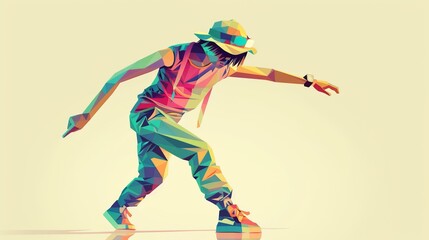 Vector art character, dancer, flat design into 3D space,