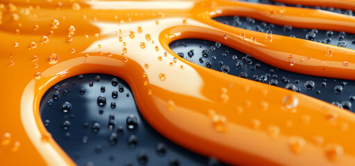 Obraz premium Abstract Fluid Navy, almond, red-orange and mango 3D realistic background