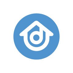 Letter d house logo icon design, alphabet d home logo on circle blue shape
