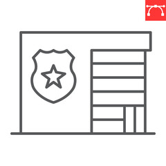 Police station line icon, building and architecture, police office vector icon, vector graphics, editable stroke outline sign, eps 10.
