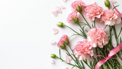 pink carnations flowers on a white background