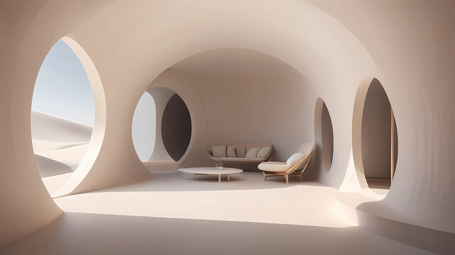 Architectural Elegance: Vertical Circular Corridor Design with Minimalist Aesthetics and Ogive Roof