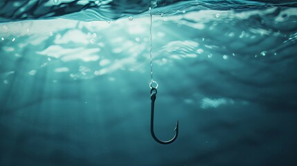 Fishing background. Close-up shot of a fish hook under water. fish. Illustrations