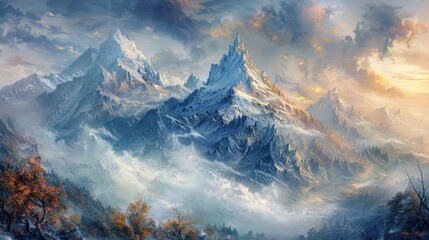 Water color mountains, beautiful mountain scenery