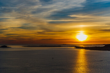 top view of Alesund during a sunset in a sunny evening, Norway