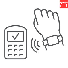 NFC payment line icon, banking and finance, smart watch payment contactless vector icon, vector graphics, editable stroke outline sign, eps 10.