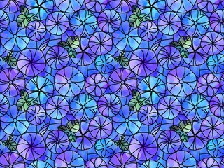 ステンドグラスの朝顔のシームレスパターン　A-1'