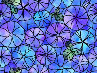 ステンドグラスの朝顔のシームレスパターン　A-1
