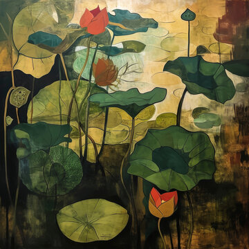 Abstract Lotus Pond Painting

