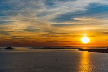 top view of Alesund during a sunset in a sunny evening, Norway