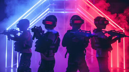 Children Having a Blast in Action-Packed Game with Laser Gun