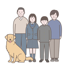 両親と学生の4人家族の全身イラスト1