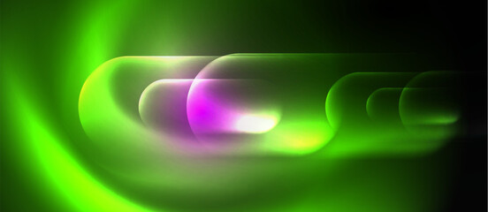 A vibrant green and purple glowing circle set against a stark black background, resembling electric blue gas. A mesmerizing piece of art inspired by macro photography