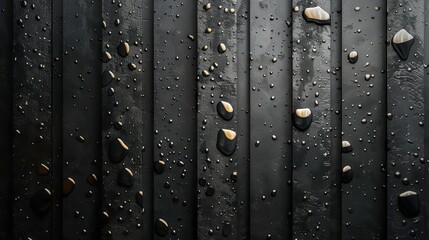 Black corrugated metal surface with water droplets