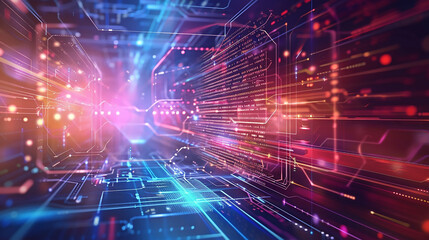 Obraz premium abstract Kinetic particle waves, with small, Neon wave lines, bokeh lights on abstract background for futuristic data transfer concept and colorful dots moving in wave-like patterns. 