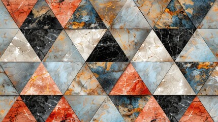 3D rendering of marble mosaic. Seamless pattern of marble tiles. Abstract geometric background.