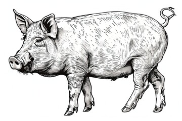 Pig illustration, clear thick black outlines, line art, no missing arms, no missing legs, style raw, vector lines
