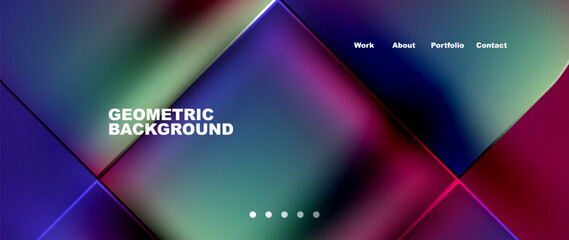 An electronic device displaying a vibrant geometric background with shades of azure, electric blue, purple, and green in triangular and rectangular shapes