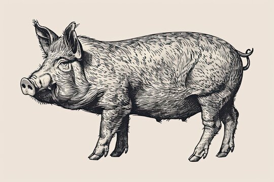 recommend clip art: Pig illustration clear thick black outlines line art no missing arms no missing legs style raw vector lines