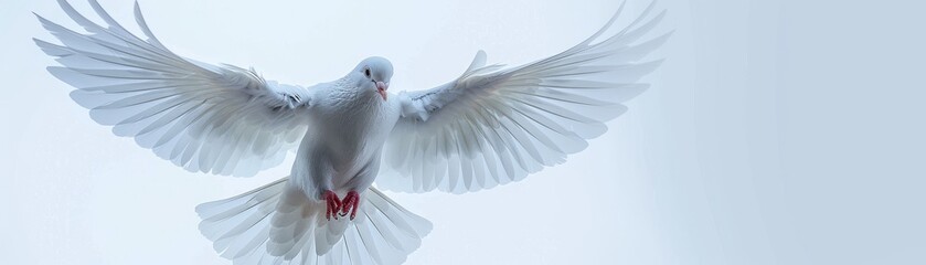 A white bird with red feet is flying in the sky