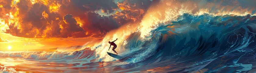 A man is surfing on a wave in the ocean