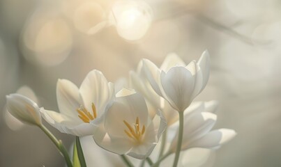 Delicate white tulips in soft focus
