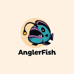 Colorful angler fish logo cartoon mascot vector template on light background