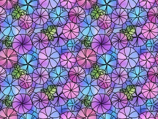 ステンドグラスの朝顔のシームレスパターン　B-1'
