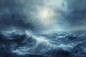 A stormy sea that seamlessly transitions into a calm, clear sky, embodying the dual nature of reality as both turbulent and peaceful