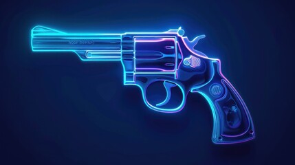 Glowing neon line Pistol or gun icon isolated on black background.